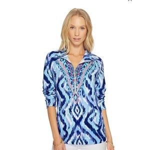 Lilly Pulitzer RETAIL $108 | Skipper Popover Kalissa Diamond Print XS NEW UPF 50